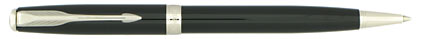 Stylo bille Sonnet laqu� noir intense attributs chrom�s de Parker