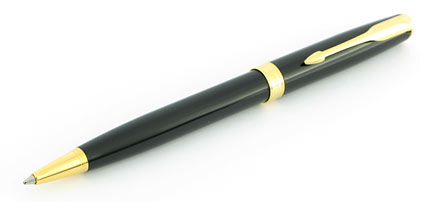 Stylo bille Sonnet laqu� noir intense attributs plaqu�s or de Parker - photo.